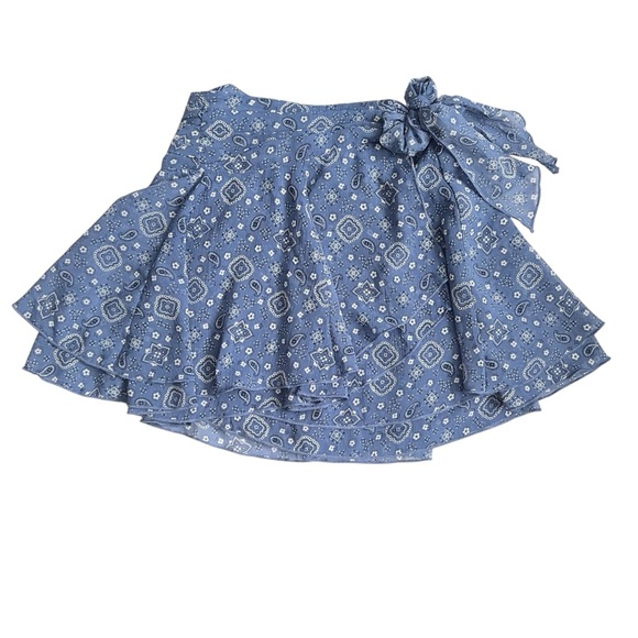 NWT Aerie Micro Mini Wrap Skirt SZ XS Blue Paisley Coquette Cowgirl Western Y2K - Picture 2 of 9